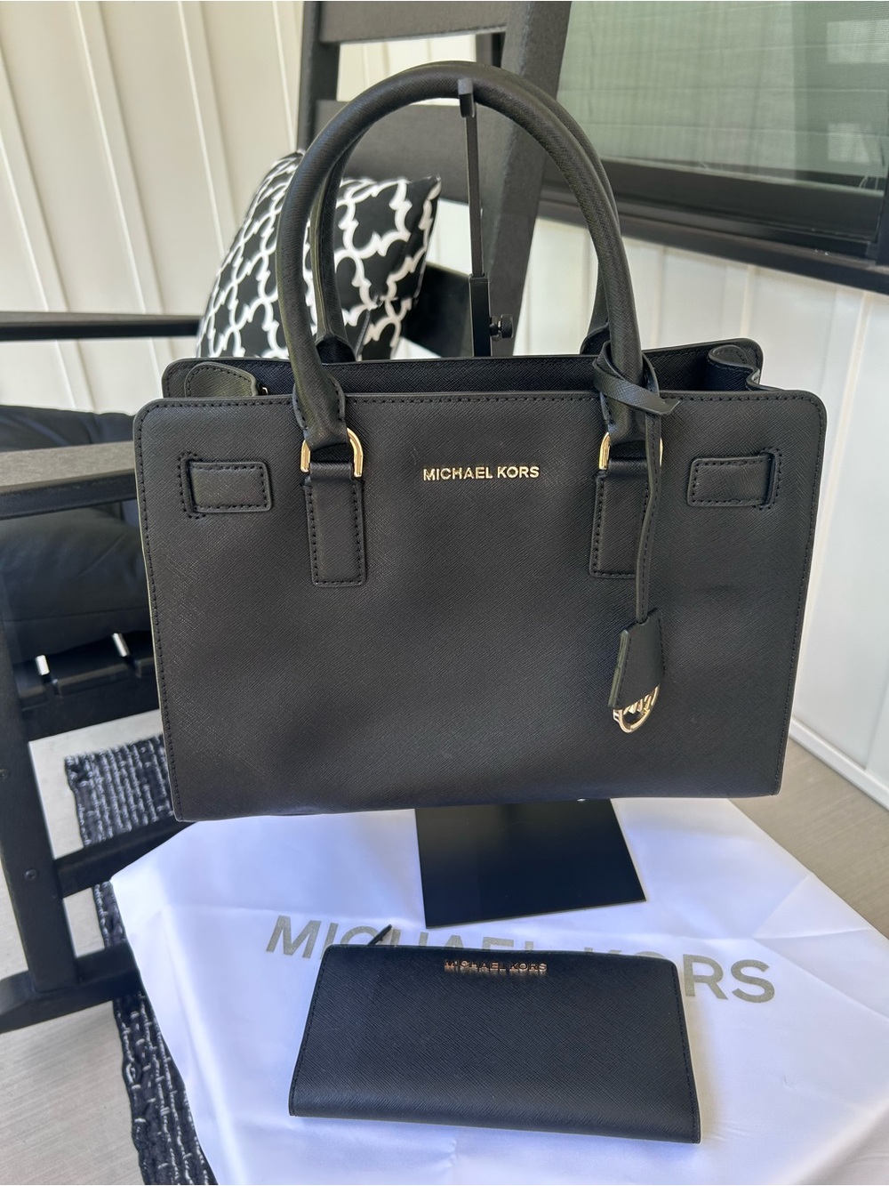 Michael Kors Dillion Black Saffiano Leather Satchel with Matching Wallet